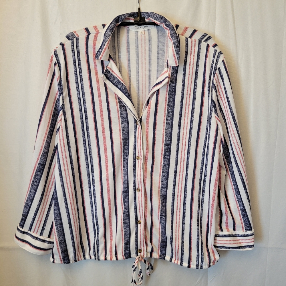 Anthropologie Eden & Olivia Top Womens Size L Shirt Button Up  Striped Tie Front